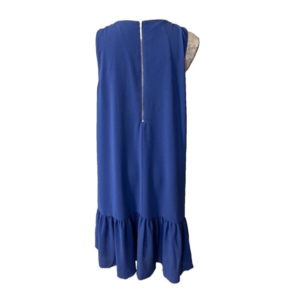 Chelsea28 Shift Dress L Large Blue Stretch Ruffle Hem Sleeveless Washable NEW - Picture 3 of 6